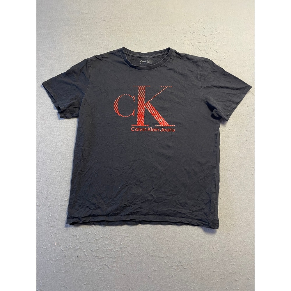 Calvin Klein Jeans T-Shirt Cotton Black Red Logo Medium Mens